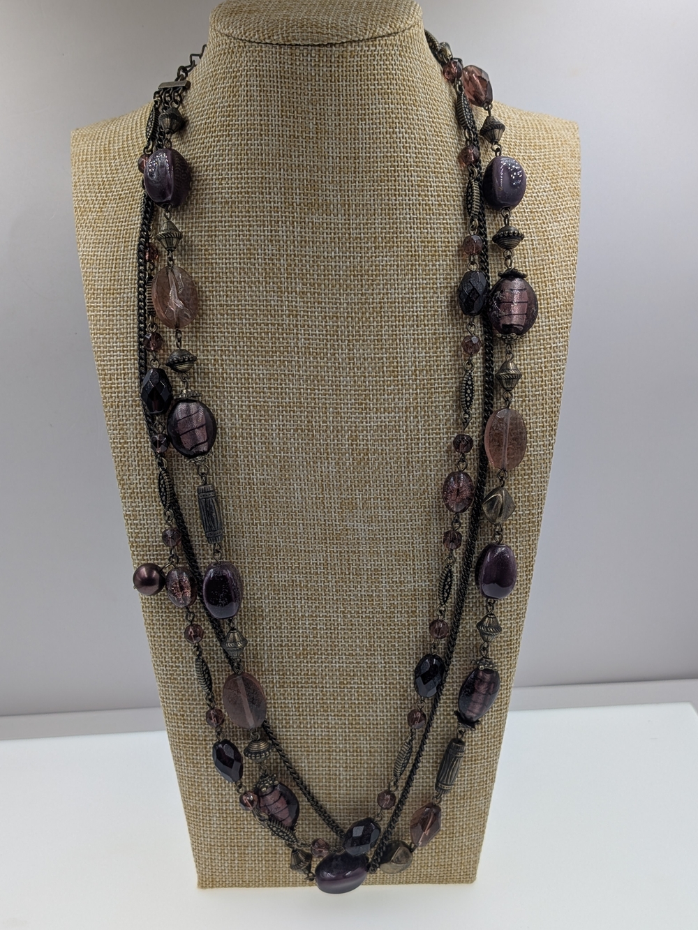 Premier Designs Purple Plum Amethyst Beaded Waterfall Statement Necklace 0418